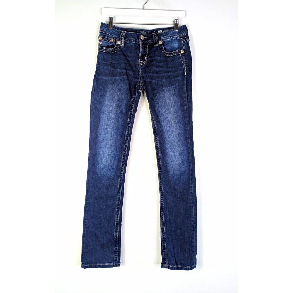 Miss Me Jeans Size 28 Dark Wash Thick Stitch Y2K McBling Straight Leg Denim